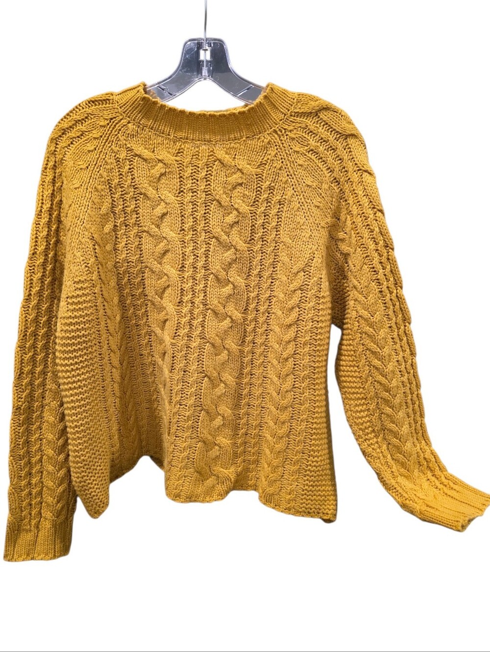 Elodie Mustard Yellow Cable-Knit Crewneck Sweater Size Medium